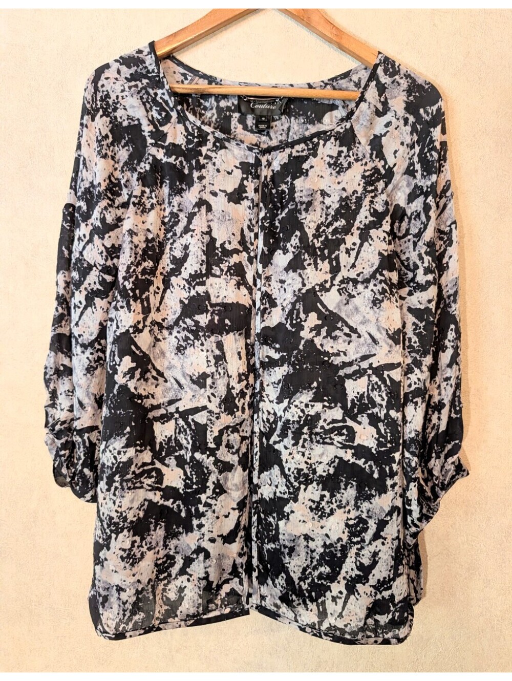 ST. JOHN COUTURE black gray long sleeve silk blouse sz 10